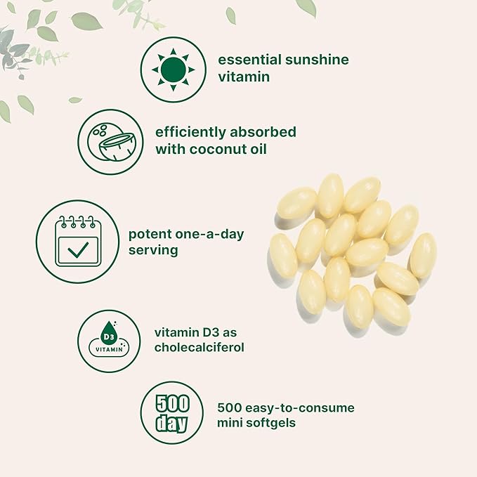 Micro Ingredients Vitamin D3 2,000 IU, 500 Softgels | Virgin Coconut Oil | Cholecalciferol Form | Bone, Immune & Heart Support | Easy to Swallow, Non-GMO