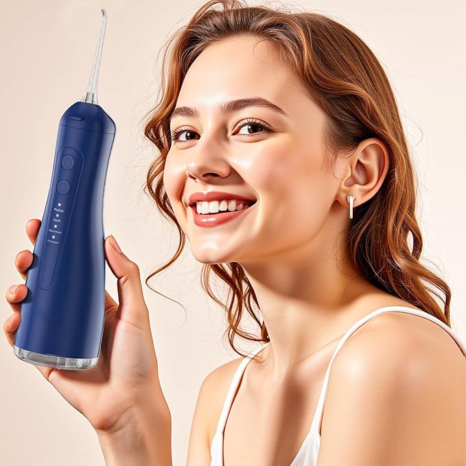 Water Dental Flosser for Teeth, 4 Modes Rechargeable Cordless Oral Irrigator 300ML Water Tank IPX7 Waterproof Portable Electric Flossers for Deep Cleaning and Gum Care, Home Travel Use, Blue