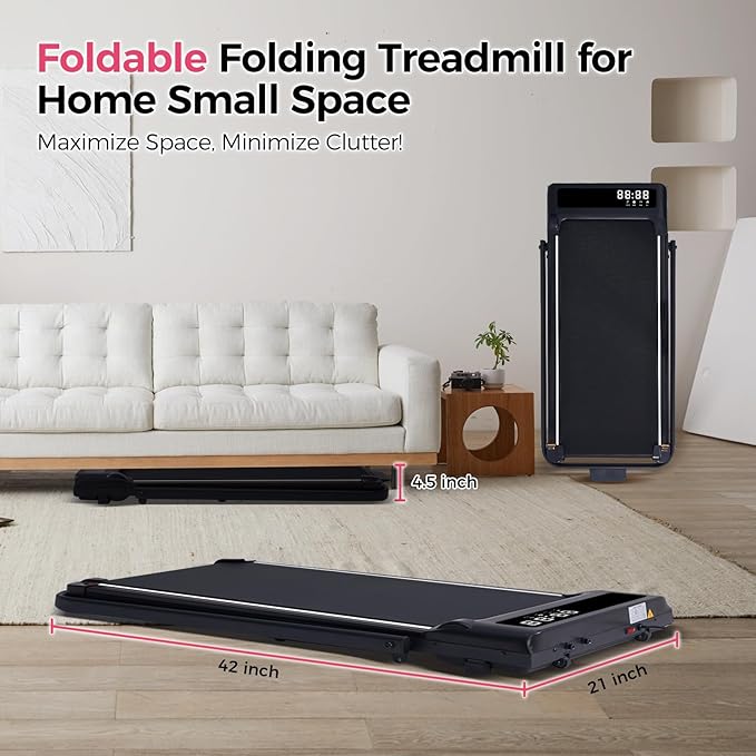 Compact Walking Pad with Handle Bar, Electric Treadmill with Handles and 3.5HP Powerful Motor, Portable Small Walking Pads Treadmill for Home Small Spaces,400LBS Weight Capacity