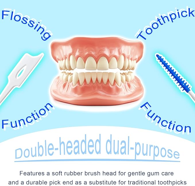 200 Pcs Portable Soft Silicone Interdental Floss Picks for Family Oral Care, Dual - Ended Toothpick & Flosser Cleaning Tool(Blue)