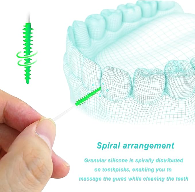 200 Pcs Portable Soft Silicone Interdental Floss Picks for Family Oral Care, Dual - Ended Toothpick & Flosser Cleaning Tool(Green)