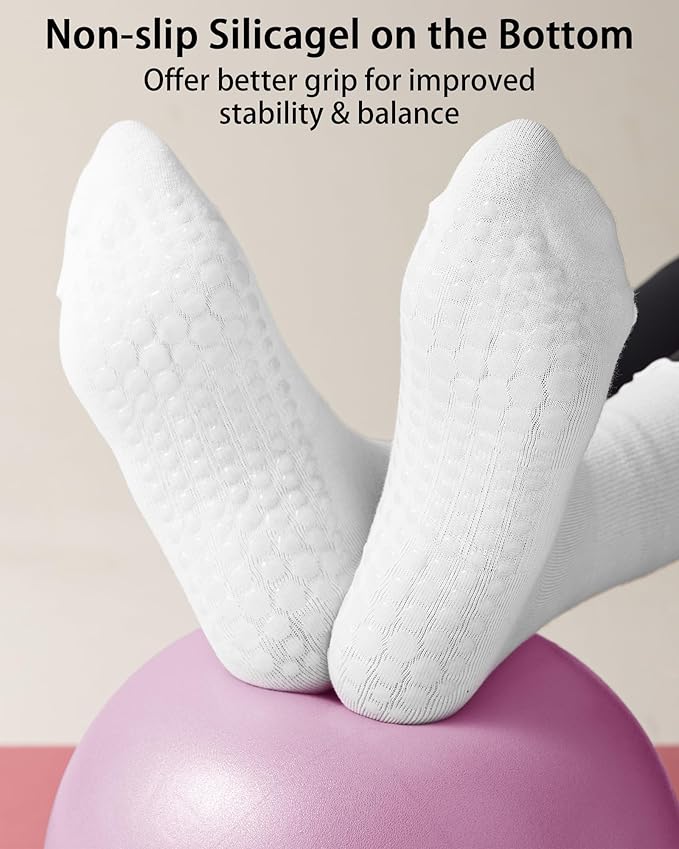REACH STAR 4 Pairs Pilates Socks with Grips Non Slip Ruffle Yoga Grip Socks for Women