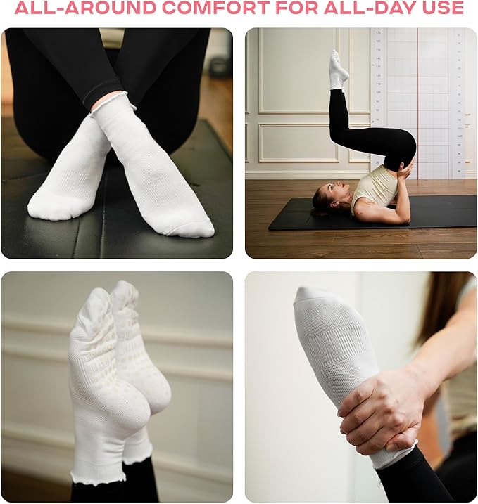 CoolMate 2/3/4 Pairs Pilates Socks with Grips for Women, Cute Yoga Socks, Crew Non Slip Women for Barre, Pilates Gifts