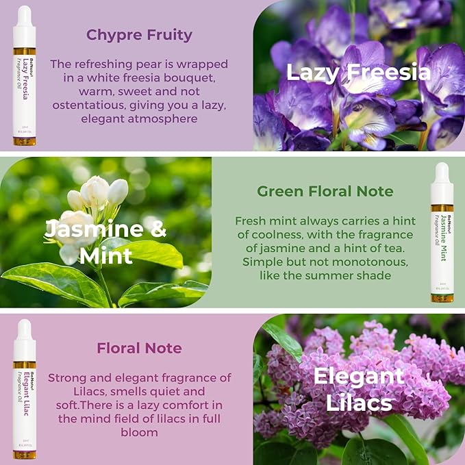 Benatu Floral Premium Fragrance Oils Set for Diffuser, Candle, Soap Making - Spring Scents Aromatherapy Perfume Oil Gift for Home (Rose, Lily, Lavender, Freesia, Jasmine, Lilac) 6 Pcs