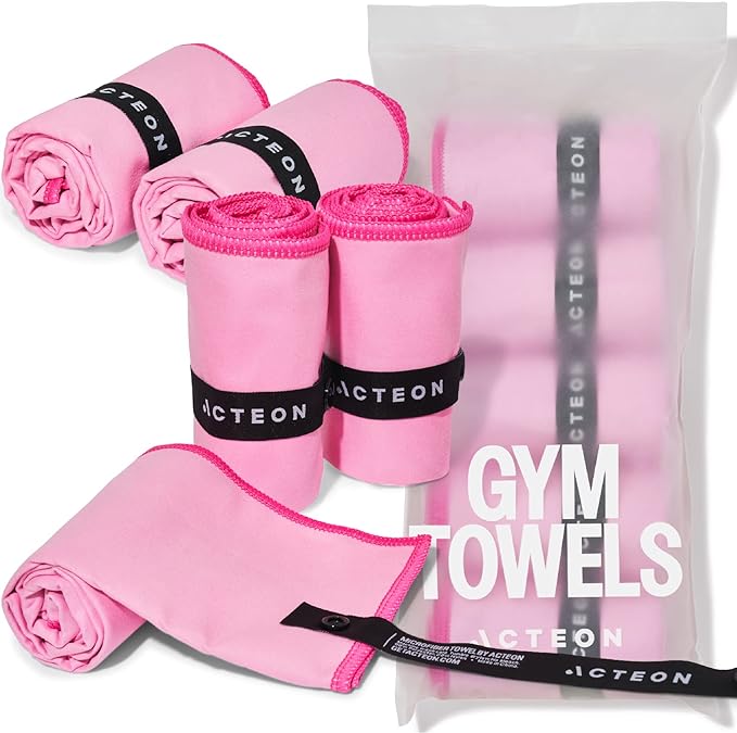 Acteon Microfiber Gym Towels 5 Pack – Quick Dry, Silver ION Odor-Free, Super Absorbent Sweat Towels for Women, Workout, Yoga, Pilates, Tennis, Running, Swimming, Travel – 16x30.5 Inch (Lavender Rose)
