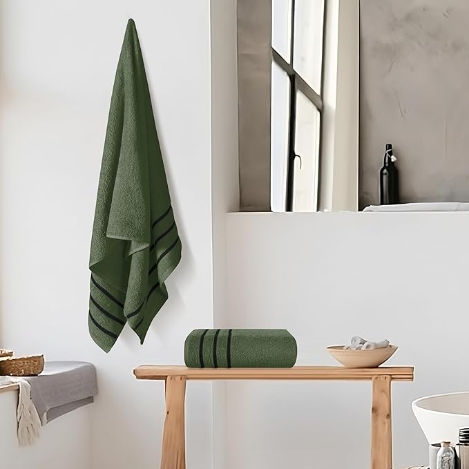 MyOwn Cotton 2 Pack Oversized Bath Towel Set 28x55 inches, Large Bath Towels, Ultra Absorbant Compact Quickdry & Lightweight Towel, Ideal for Gym Travel Camp Pool - Olive Green, 71633