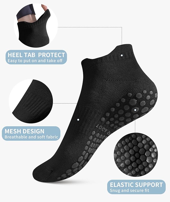 DIBAOLONG Pilates Socks with Grips for Women, Grip Socks Non Slip Yoga Socks for Barre Hospital Grippy Socks 4 Pairs