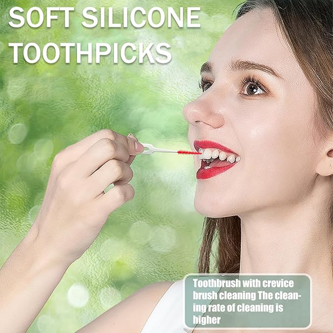 Ndzefan160PCS Portable Silica Gel Toothpick Toothbrush Original Suitable for Oral Care of Adults and Children Soft,Toothpick Brushes Teeth Cleaning Tool (red)