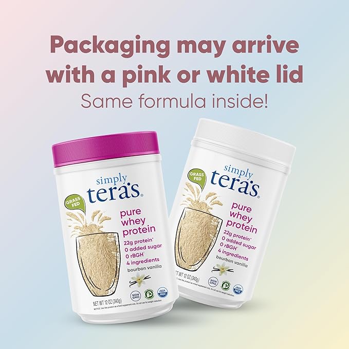 simply tera's Pure Whey Protein Powder - Vanilla Whey Protein Powder, Clean & Grass Fed Protein Powder, No Artificial Sweeteners, Non-GMO, Kosher, rBGH-Free, Soy-Free - Bourbon Vanilla, 24 oz