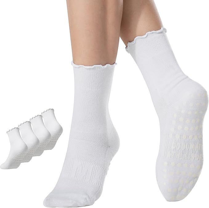 CoolMate 2/3/4 Pairs Pilates Socks with Grips for Women, Cute Yoga Socks, Crew Non Slip Women for Barre, Pilates Gifts