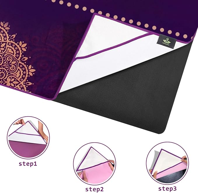 Heathyoga Non Slip Hot Yoga Towel, 100% Microfiber Non Slip Yoga Mat Towel for Hot Yoga, Pilates and Fitness, Exclusive Corner Pockets Design + Free Spray Bottle
