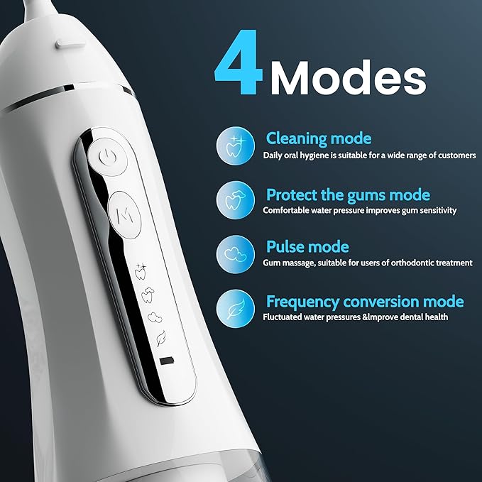 Water Flossers for Teeth, Electric Floss for Kids Adults, Water Dental Picks for Teeth Cleaning and Flossing, Portable Flossers for Travel Size, Travel Bag and 4 Tips, IPX7 Waterproof - White