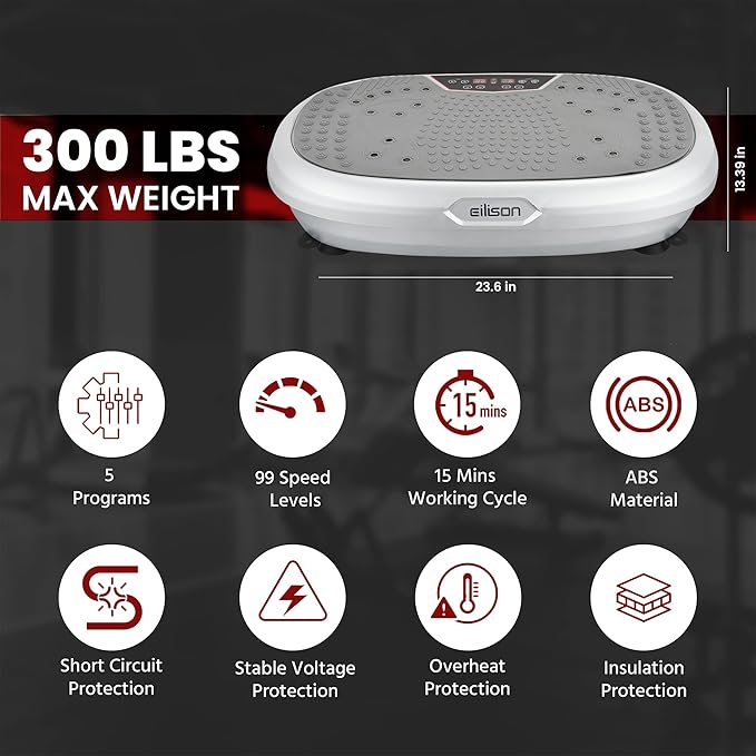 EILISON FitMaxx 3D XL Vibration Plate Exercise Machine - Whole Body Workout Vibration Platform w/Loop Bands - Lymphatic Drainage Machine for Weight Loss, Shaping, Wellness, Recovery
