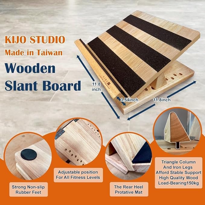 KIJO Studio Professional Wooden Calf Stretcher Slant Board 500 lbs Weight Capacity 16-Angle Adjustable Incline Calf Stretch Slant Board for Calf Stretching Exercise Squat & Physical Therapy Non-Slip