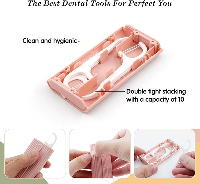 Ultralight Dental Floss Picks Case-Storage 10 Count Professional Shred Resistant Flossers-Superfine Toothpicks Sticks-Best Dental Oral Care Tools for Adults(Pink)