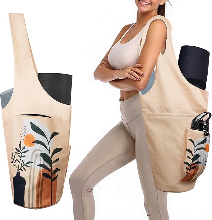Yoga Mat Bag Carrier for Women Workout Large Waterproof with Zipper Pocket, Keychain and Wide Shoulder Straps