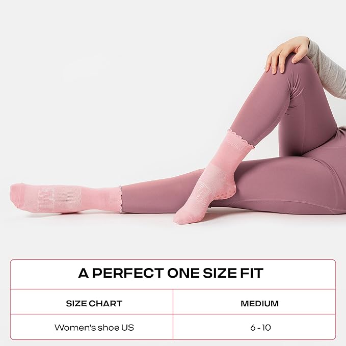 CoolMate 2/3/4 Pairs Pilates Socks with Grips for Women, Cute Yoga Socks, Crew Non Slip Women for Barre, Pilates Gifts
