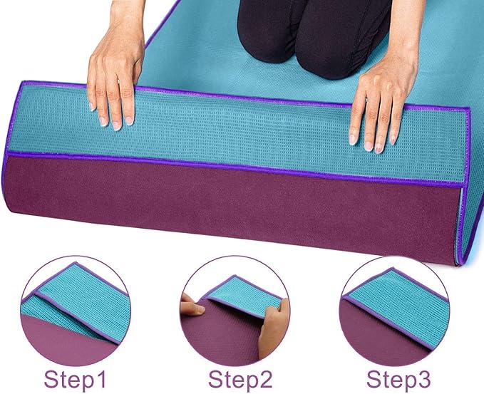 Heathyoga Hot Yoga Towel Non Slip, Microfiber Non Slip Yoga Mat Towel, Exclusive Corner Pockets Design, Dual-Grip, Sweat Absorbent, Perfect for Hot Yoga, Bikram, Pilates and Yoga Mats