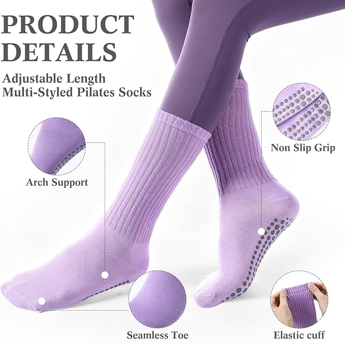 30 Pairs Pilates Socks with Grips Yoga Socks Non Slip Anti Skid Long Ankle Crew Sock Barre for Women Dance Hospital