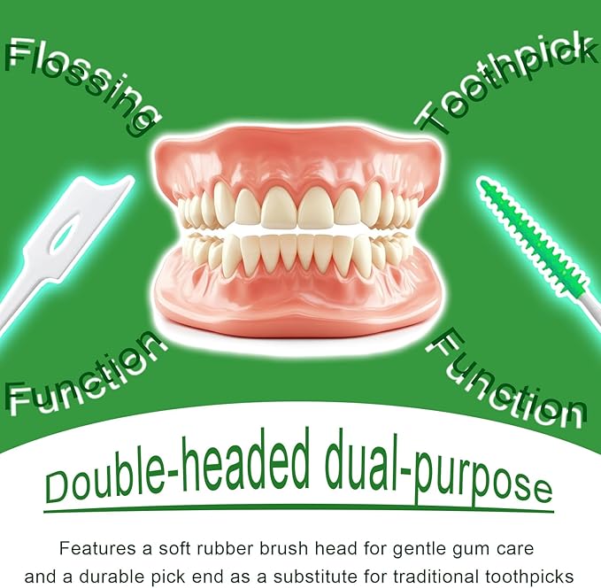 200 Pcs Portable Soft Silicone Interdental Floss Picks for Family Oral Care, Dual - Ended Toothpick & Flosser Cleaning Tool(Green)