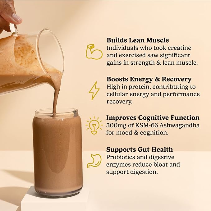VitaHustle ONE Max Protein + 5g Creatine, 30g Plant Protein Powder, All-in-One Meal Replacement Shake with Greens, Adaptogens, Ashwagandha, Probiotics & Vitamins – Double Chocolate, 15 Servings