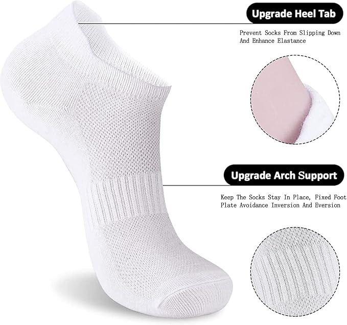 brookhaus Women Low Cut No Show Running Socks 6 Pairs - Cushioned Arch Support, Moisture Wicking Athletic Ankle Socks