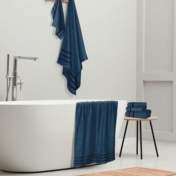 MyOwn Ultra Soft 6 Pack Cotton Towel Set, Contains 2 Bath Towels 28x55 inch, 2 Hand Towels 16x24 inch & 2 Wash Coths 12x12 inch, Ideal Everyday use, Compact & Lightweight - Mineral Blue, 71660