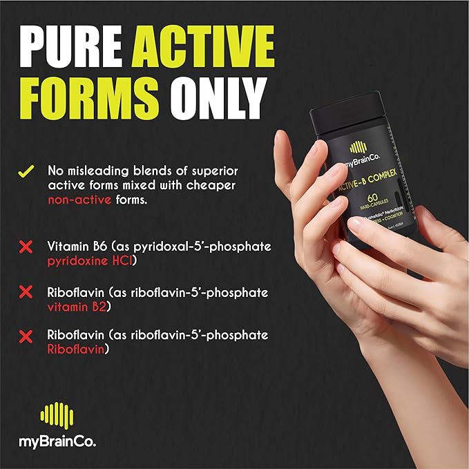 Active-B Complex โ High Strength Activated B Vitamin Supplement with B2, B6, B12 & Methyl Folate โ Supports Energy, Brain Function & Nervous System โ 60 Vege-Capsules