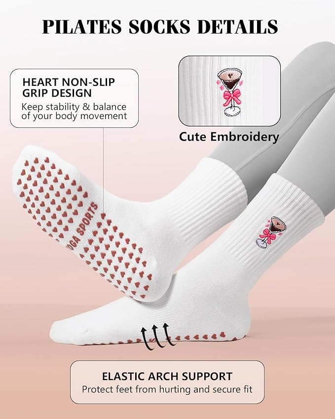 YeuG 4/6 Pairs Pilates Socks for Women - Non Slip Grip Socks for Yoga, Barre, Hospital, Barefoot