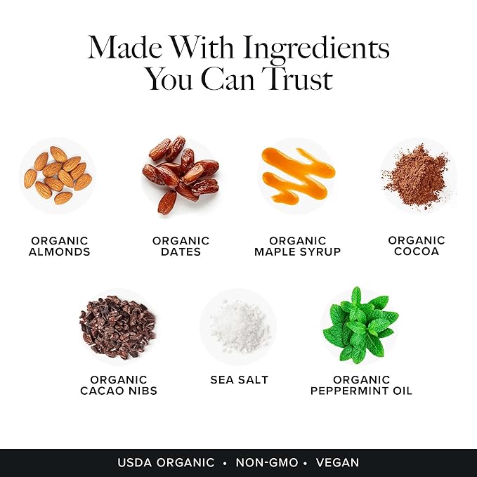 Truvani Plant Based Snack Bars | Chocolate Mint 12 Pack | 7g Protein | USDA Organic and Vegan | The Only Bar | Dairy, Soy, and Gluten Free | Individually Wrapped