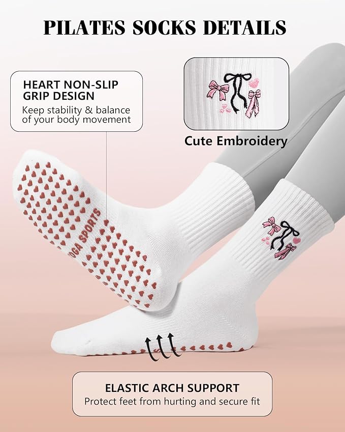 YeuG 4/6 Pairs Pilates Socks for Women - Non Slip Grip Socks for Yoga, Barre, Hospital, Barefoot