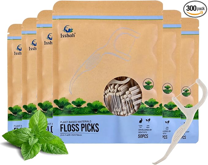 Floss Picks (300 Count) – Plant Based Dental Floss Picks for Superior Oral Care, Dental Hygiene, and Gum Health, Cruelty Free Tooth Floss Picks Single Thread (Mint)