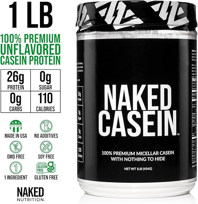 NAKED Casein - 1Lb Micellar Casein Protein - Bulk, Zero Carb, GMO-Free, Gluten Free, Soy Free, Preservative Free - Stimulate Muscle Growth - Enhance Recovery - 15 Servings
