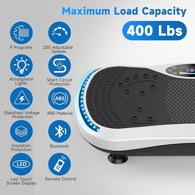 Vibration Plate Exercise Machine for Lymphatic Drainage, Vibration Machine for Full-Body Weight Loss Shaping, Vibrate Fitness Platform 400 Lbs & 200 Adjustable Speeds for Women Men Home Gym