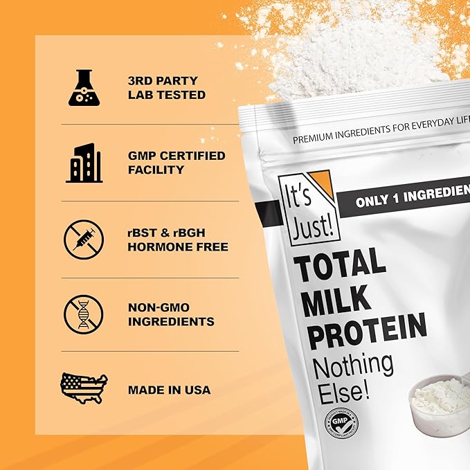 It's Just! - Total Milk Protein Concentrate Powder (Contains: 80% Casein / 20% Whey), Heavy Metal Tested, No Added Flavors, Non-GMO, Gluten Free (2.5 Pound, Unflavored)