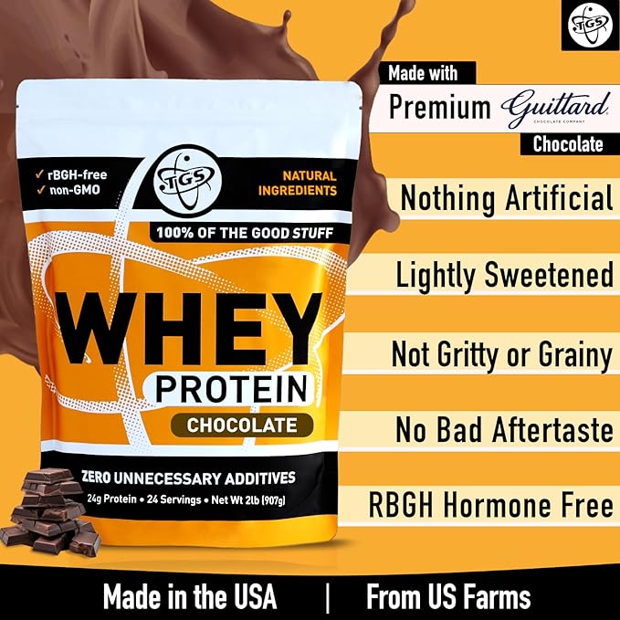 TGS Nutrition Chocolate Whey Protein Powder 2lb - No Artificial Sweeteners, All Natural Ingredients, No Stevia, GMO Free - Whey Concentrate for Men & Women Shakes, Smoothies - Muscle Recovery