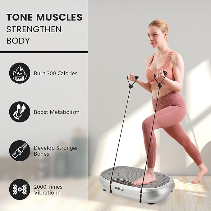EILISON FitMaxx 3D XL Vibration Plate Exercise Machine - Whole Body Workout Vibration Platform w/Loop Bands - Lymphatic Drainage Machine for Weight Loss, Shaping, Wellness, Recovery