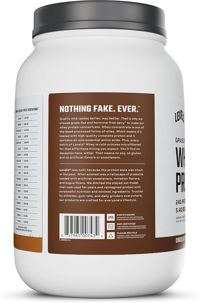 Levels Grass Fed Whey Protein Powder, No Artificials, 24G of Protein, Chocolate Peanut Butter, 2LB