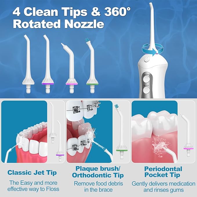 Water Flosser Cordless Teeth Pick: Portable Adults Dental Oral Irrigator for Travel Flossers Cleaning Picks 300ML