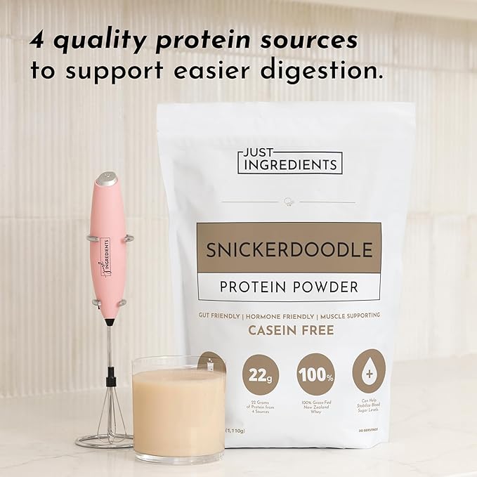 JUST INGREDIENTS Snickerdoodle Protein Powder - Grass-Fed Whey, Plant Proteins, Cinnamon Vanilla - 30 Servings