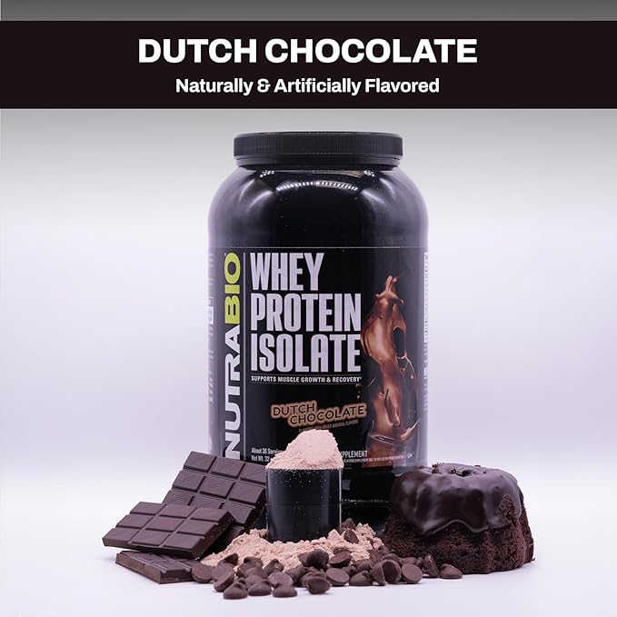 NutraBio 100% Whey Protein Isolate Protein Powder, 25g Protein with Complete Amino Acid Profile, Non-GMO, Soy & Gluten Free, Low Carb, Low Calorie Whey Protein Powder, Dutch Chocolate, 2 Lbs