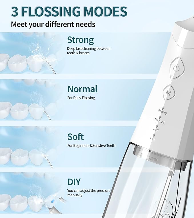 Water Dental Flosser Cordless for Teeth, 350ML Water Dental Flosser Teeth Pick 4 Modes Portable Oral Irrigator with 4 Jet Tips Rechargeable Flossers Oral Irrigator IPX7 Waterproof for Home Travel