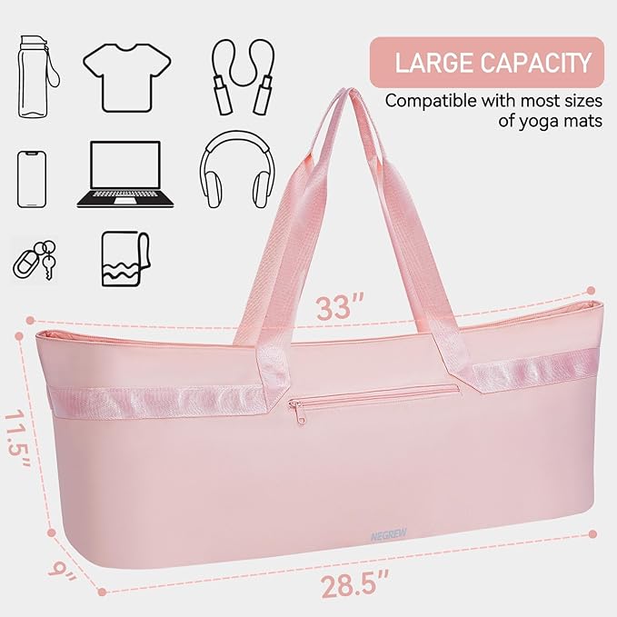 Large Yoga Mat Bag for Women,Pilates Bag with Shoes Bag & Wet Pocket,Gym Bag with Yoga Mat Holder Fits Most Size Mats,Yoga Mat Tote Carrier for Pilates Office Beach Workout (Pink)