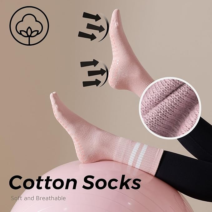 3/6 Pairs Cute Pilates Socks with Grips,Yoga Socks Barre Sock Non Slip Embroidery for Barre Ballet Workout