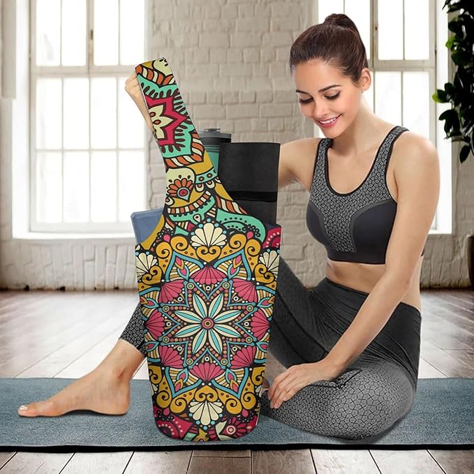 Yoga Mat Bag Carrier for Women with Side Large Pocket Durable Linen Workout Gym Travel Storage Pilates Mats