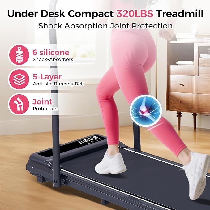 Compact Walking Pad with Handle Bar, Electric Treadmill with Handles and 3.5HP Powerful Motor, Portable Small Walking Pads Treadmill for Home Small Spaces,400LBS Weight Capacity