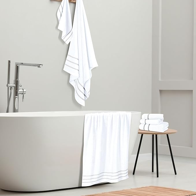 MyOwn Ultra Soft 6 Pack Cotton Towel Set, Contains 2 Bath Towels 28x55 inch, 2 Hand Towels 16x24 inch & 2 Wash Coths 12x12 inch, Ideal Everyday use, Compact & Lightweight - White, 71639