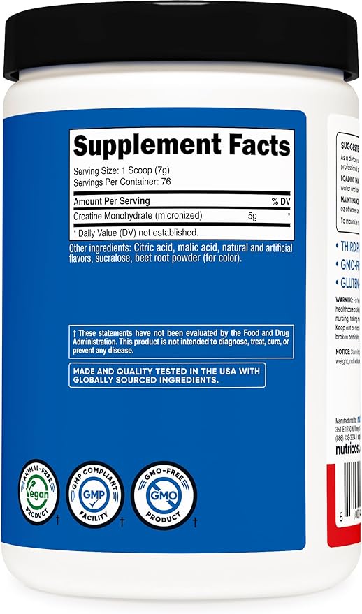 Nutricost Creatine Monohydrate Powder (Fruit Punch, 500 Gram)