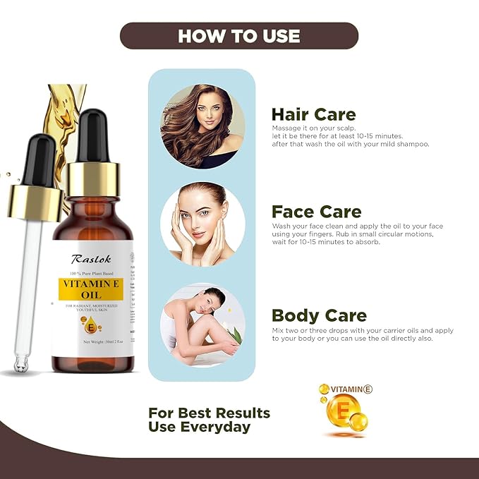 100% Pure Plant-Based Vitamin E Oil Helps Nourish and Moisturize Skin for a Soft| Radiant, and Youthful Appearance | Supports Healthy-Looking Skin and Hair | 2 Fl.oz - 30ml