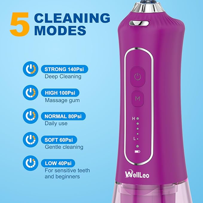 Water Flosser for Teeth, 300ML Cordless Oral Irrigator Rechargeable Dental Flosser Picks with 5 Modes 5 Jet Tips,IPX7 Waterproof Teeth Cleaner for Braces Gum Care, Home Travel Use
